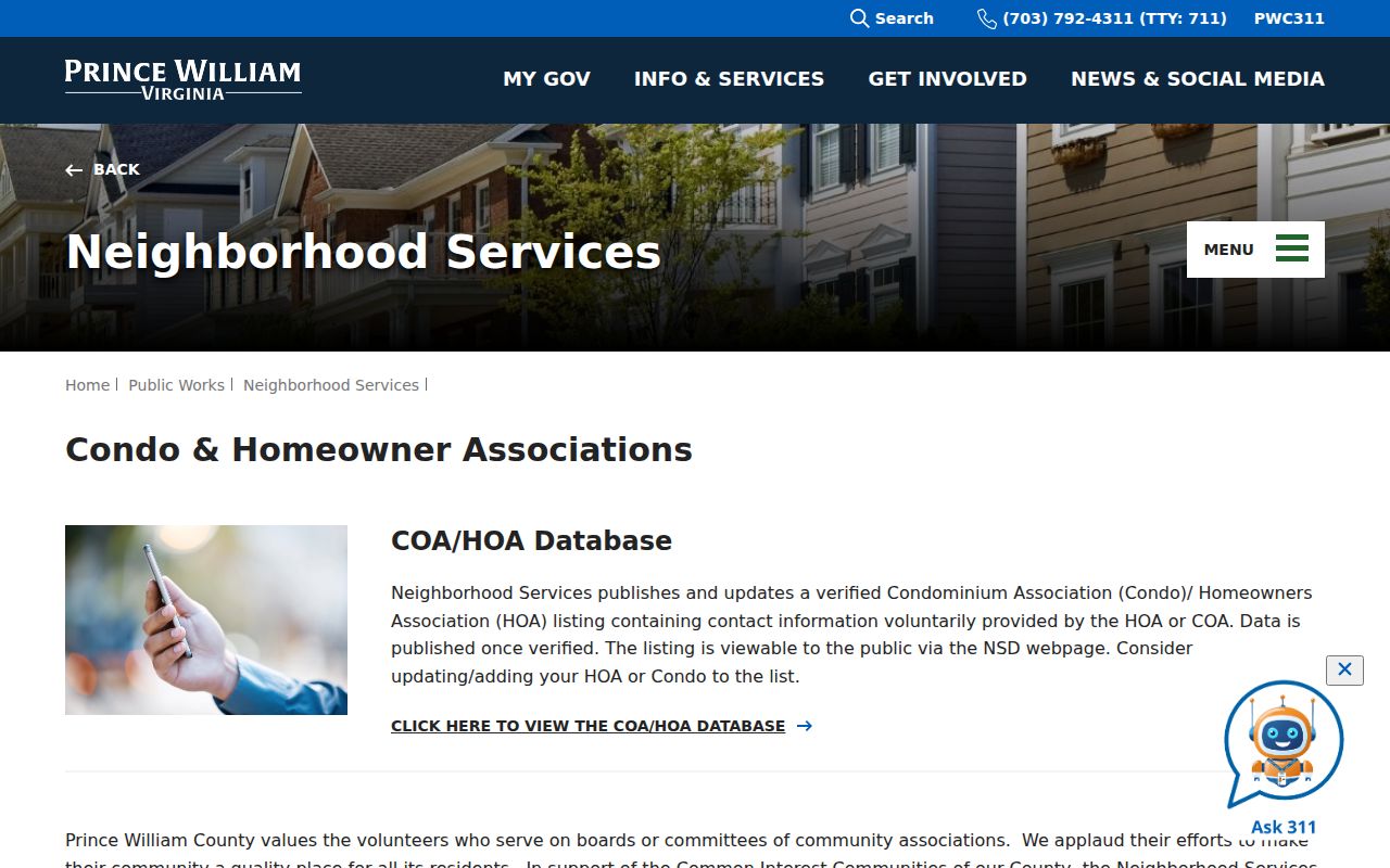 Leesylvania neighbors county HOA and condominium association contact database