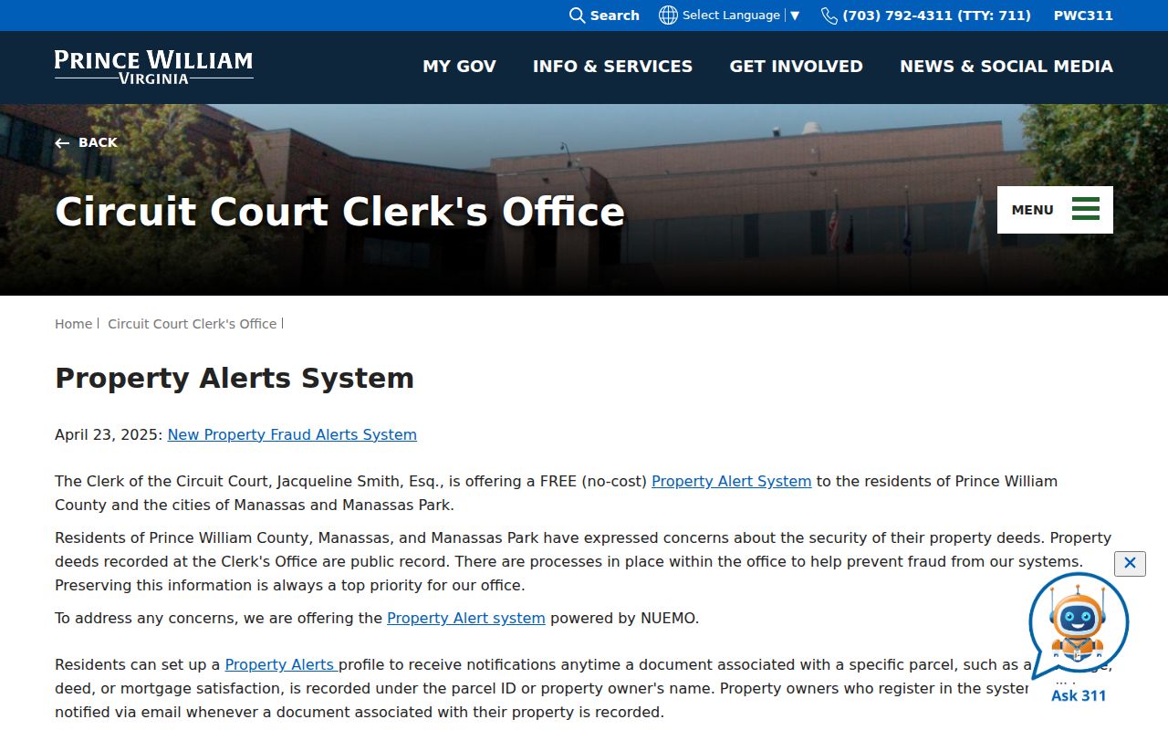 Leesylvania previous residents Prince William Property Alerts system